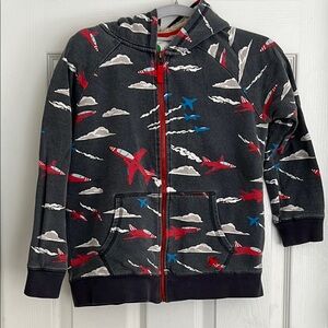 Kids Airplane Print Hoodie - Gray and Red